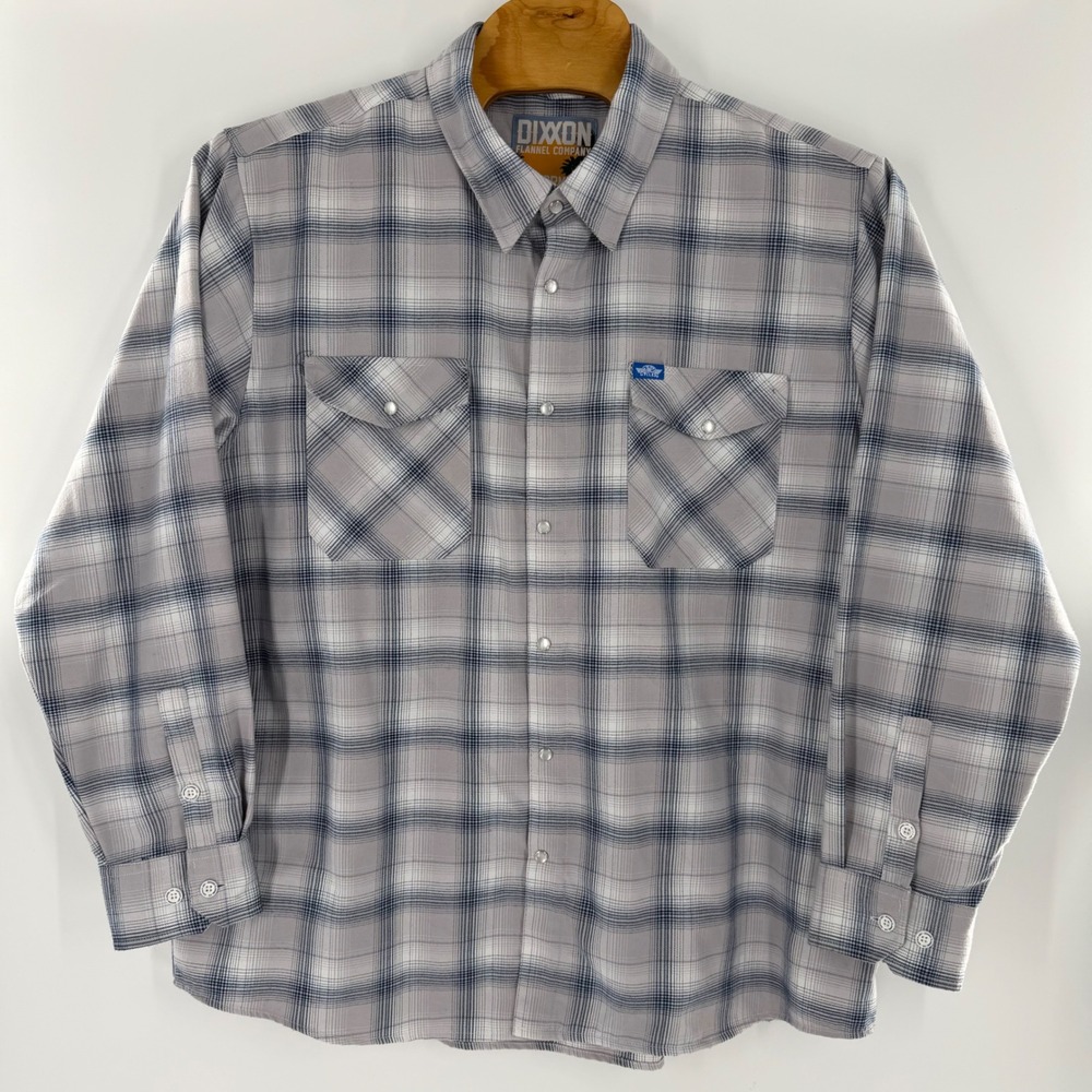 Dixxon Flannel Co The Ormond J&P Cycles Grey Blue Plaid D-Tech Snap Shirt Mens